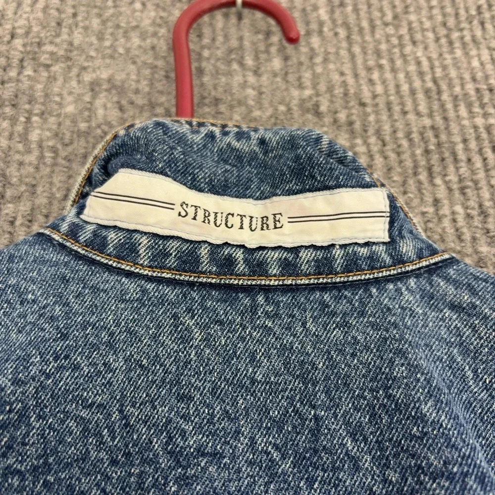 Vintage Structure Jacket Mens S Blue Pink Cotton Denim Colorblock Reversible 90s